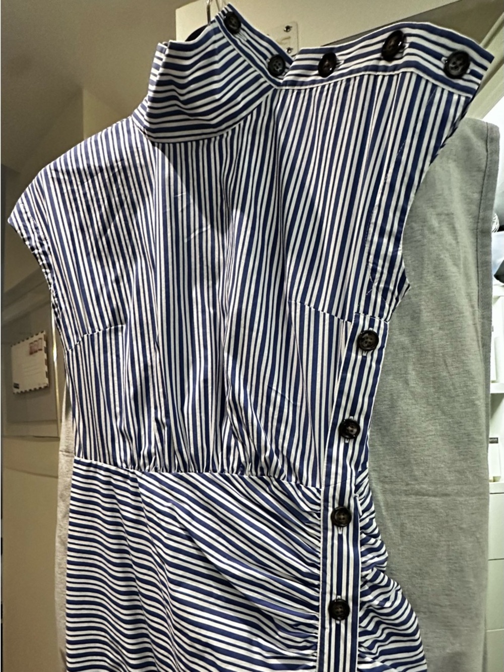 Veronica Beard Blue and White Striped Side Button Dress